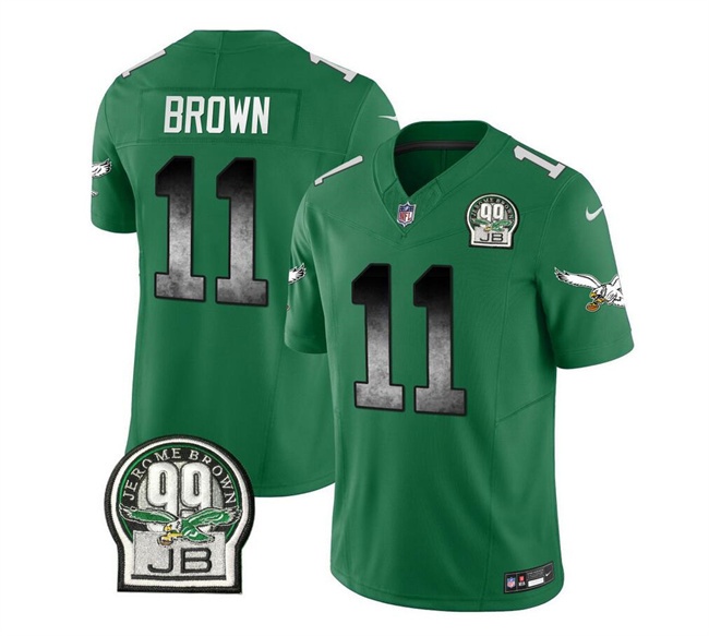 Men's Philadelphia Eagles #11 A. J. Brown Green 2023 F.U.S.E. Throwback Vapor Untouchable Limited Football Stitched Jersey - Click Image to Close